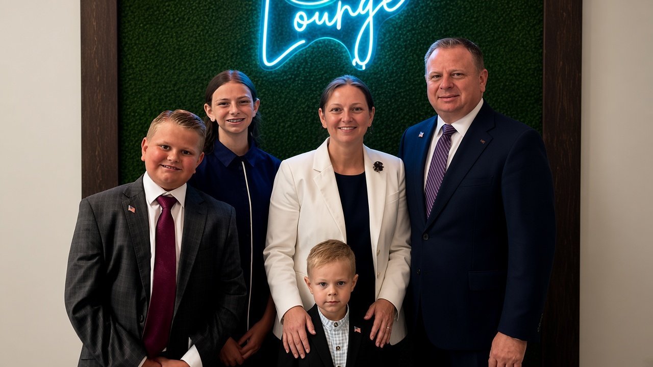 Portrait of the lead pastor of Connect Point Church and his family